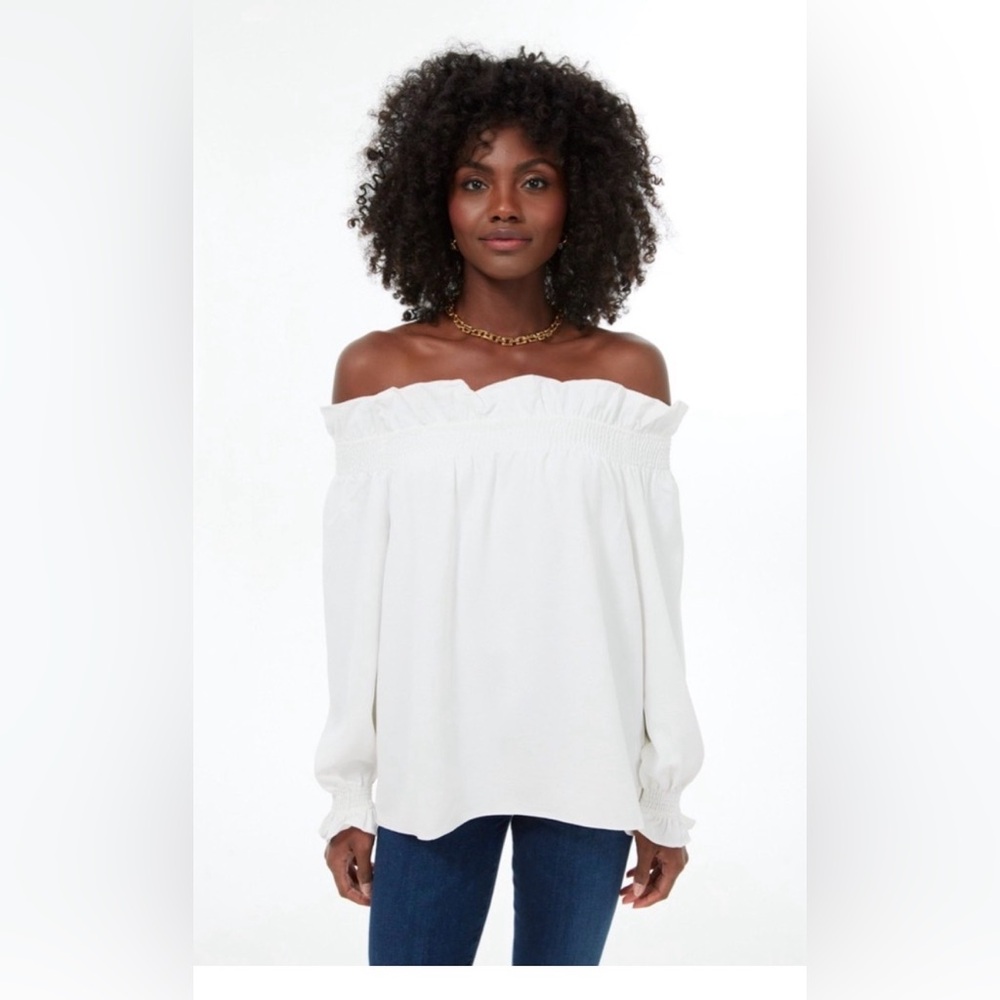 Tuckernuck White Off-the-Shoulder Long-Sleeve Blouse